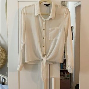 Cream blouse, gold buttons w/ tie